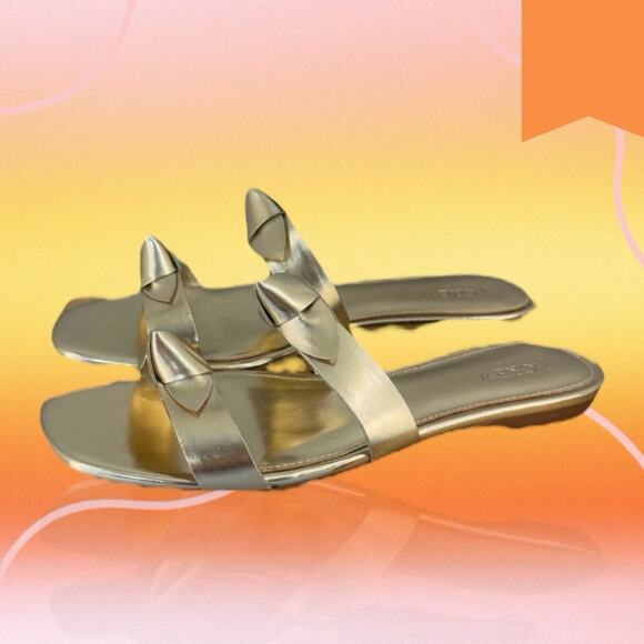 J Crew Sandals Womens 10 Double Knot Metallic Gold Beach Slides Flats EUC - Picture 3 of 8